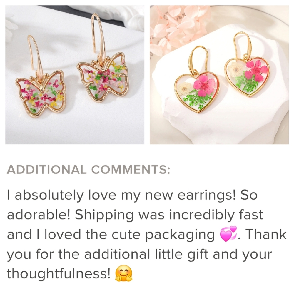 Butterfly Dried Flower Pendant Earrings - Picture 5 of 14